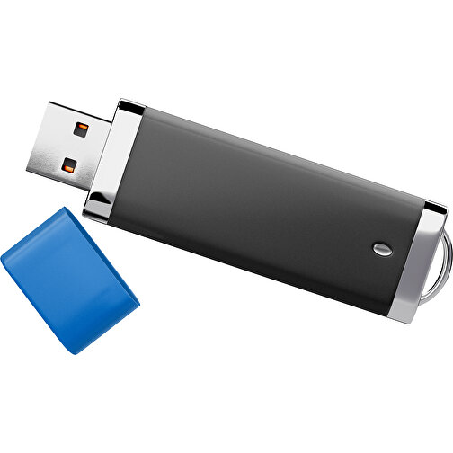 PromoPerfect USB-STICK 2.0 PLASTIK , schwarz / kobaltblau MB , 1 GB , Gummiplastik, Kunststoff MB , 7,00cm x 0,70cm x 2,00cm (Länge x Höhe x Breite), Bild 1