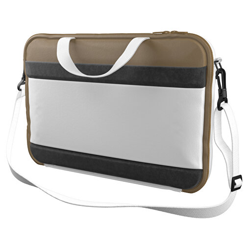 Laptoptasche Stripe , weiß / hellgold, Sublimation-fabric 200g - Polyester (PU), 36,00cm x 28,00cm x 5,00cm (Länge x Höhe x Breite), Bild 1