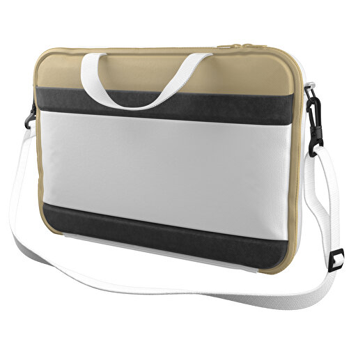 Laptoptasche Stripe , weiss / hellbraun, Sublimation-fabric 200g - Polyester (PU), 36,00cm x 28,00cm x 5,00cm (Länge x Höhe x Breite), Bild 1