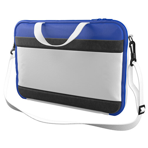 Laptoptasche Stripe , weiss / königsblau, Sublimation-fabric 200g - Polyester (PU), 36,00cm x 28,00cm x 5,00cm (Länge x Höhe x Breite), Bild 1