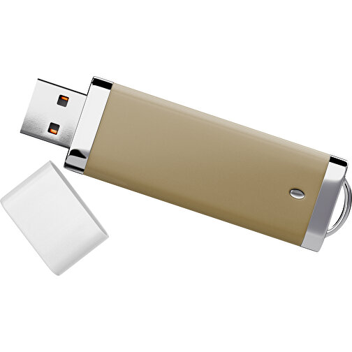 PromoPerfect USB-STICK 2.0 PLASTIK , gold / weiß MB , 1 GB , Gummiplastik, Kunststoff MB , 7,00cm x 0,70cm x 2,00cm (Länge x Höhe x Breite), Bild 1