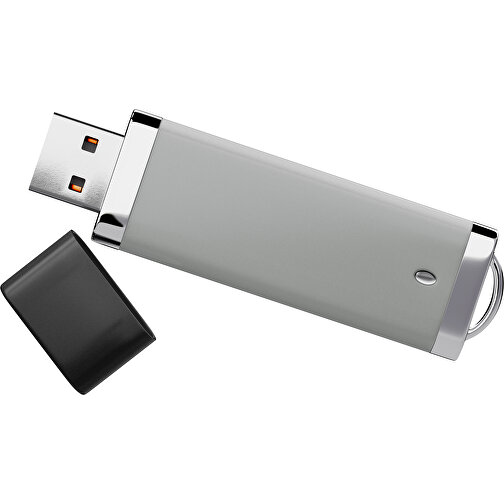 PromoPerfect USB-STICK 2.0 PLASTIK , grau / schwarz MB , 16 GB , Gummiplastik, Kunststoff MB , 7,00cm x 0,70cm x 2,00cm (Länge x Höhe x Breite), Bild 1