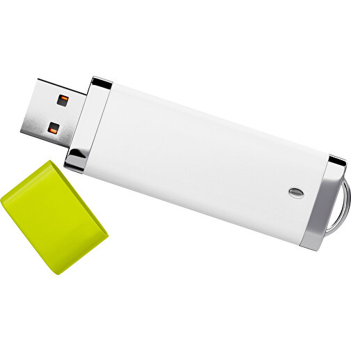 PromoPerfect USB-STICK 2.0 PLASTIK , weiß / hellgrün MB , 1 GB , Gummiplastik, Kunststoff MB , 7,00cm x 0,70cm x 2,00cm (Länge x Höhe x Breite), Bild 1