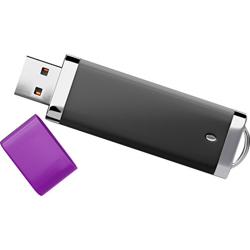 PromoPerfect USB-STICK 2.0 PLASTIK , schwarz / dunkelmagenta MB , 8 GB , Gummiplastik, Kunststoff MB , 7,00cm x 0,70cm x 2,00cm (Länge x Höhe x Breite), Bild 1