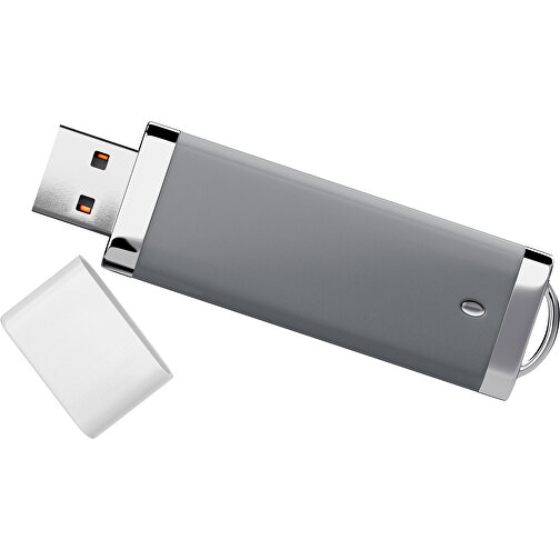 PromoPerfect USB-STICK 2.0 PLASTIK , dunkelgrau / weiß MB , 65 GB , Gummiplastik, Kunststoff MB , 7,00cm x 0,70cm x 2,00cm (Länge x Höhe x Breite), Bild 1