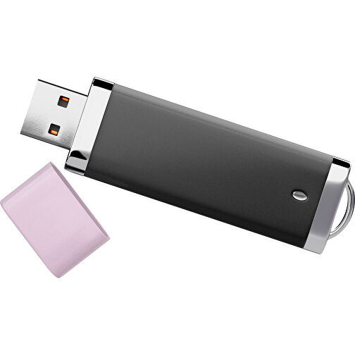 PromoPerfect USB-STICK 2.0 PLASTIK , schwarz / zartrosa MB , 65 GB , Gummiplastik, Kunststoff MB , 7,00cm x 0,70cm x 2,00cm (Länge x Höhe x Breite), Bild 1