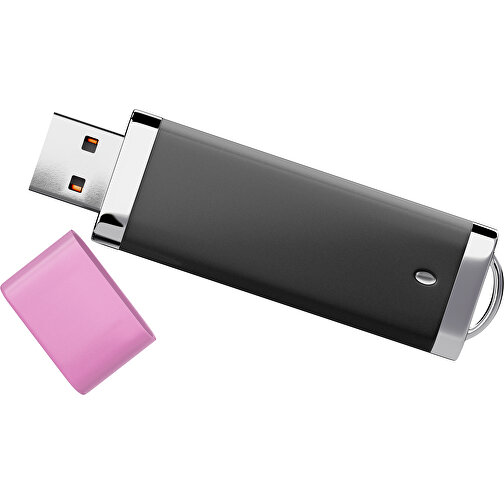 PromoPerfect USB-STICK 2.0 PLASTIK , schwarz / rosa MB , 65 GB , Gummiplastik, Kunststoff MB , 7,00cm x 0,70cm x 2,00cm (Länge x Höhe x Breite), Bild 1