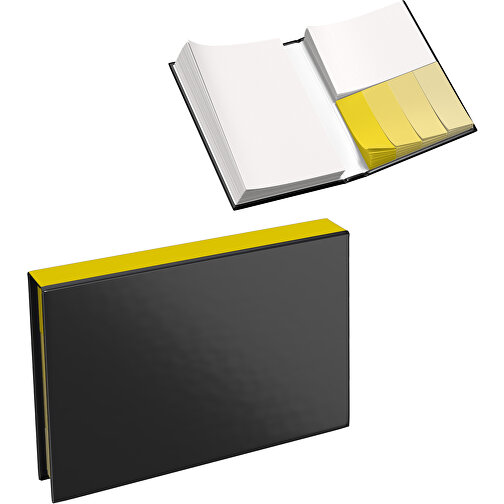 Hardcover Haftnotiz-Set Steffen , schwarz / gelb, Papier, 10,50cm x 1,80cm x 7,50cm (Länge x Höhe x Breite), Bild 1