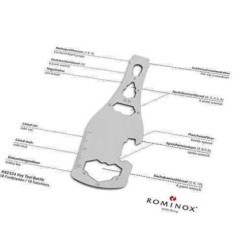 ROMINOX® Key Tool // Bottle - 18 Funktionen , Edelstahl, 2,35cm x 0,20cm x 8,00cm (Länge x Höhe x Breite), Bild 2