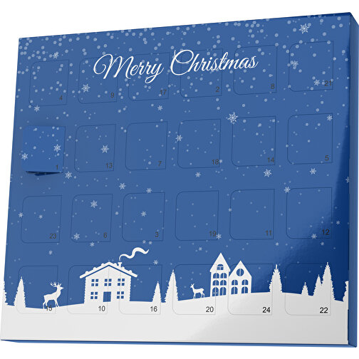 XS Adventskalender Weihnachtsdorf , Brandt, heidelbeerblau / weiß, Vollkartonhülle, weiß, 1,60cm x 12,00cm x 14,00cm (Länge x Höhe x Breite), Bild 1