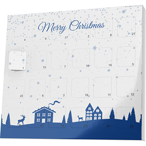 XS Adventskalender Weihnachtsdorf , Brandt, weiß / heidelbeerblau, Vollkartonhülle, weiß, 1,60cm x 12,00cm x 14,00cm (Länge x Höhe x Breite), Bild 1