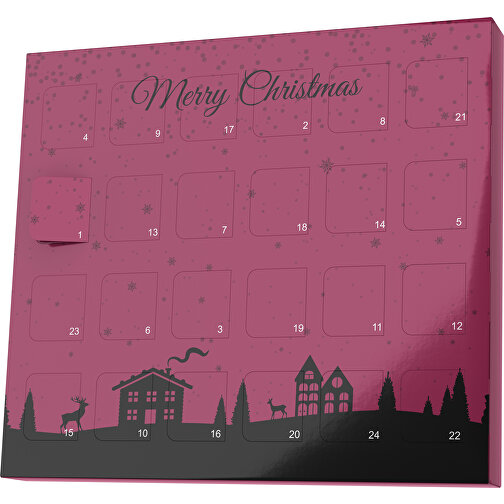 XS Adventskalender Weihnachtsdorf , Brandt, kirschrot / schwarz, Vollkartonhülle, weiß, 1,60cm x 12,00cm x 14,00cm (Länge x Höhe x Breite), Bild 1