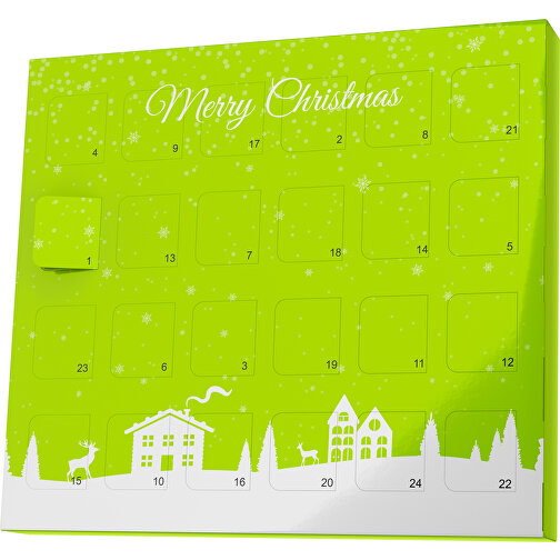 XS Adventskalender Weihnachtsdorf , Brandt, limone / weiss, Vollkartonhülle, weiss, 1,60cm x 12,00cm x 14,00cm (Länge x Höhe x Breite), Bild 1