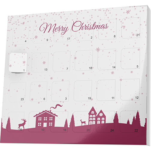 XS Adventskalender Weihnachtsdorf , Brandt, weiß / kirschrot, Vollkartonhülle, weiß, 1,60cm x 12,00cm x 14,00cm (Länge x Höhe x Breite), Bild 1