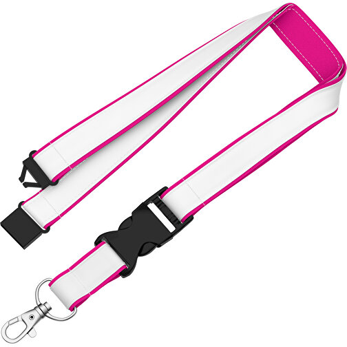 Lanyard Classic Neo , Promo Effects, weiß / pink, Polyester / Satin, 92,00cm x 2,50cm (Länge x Breite), Bild 1