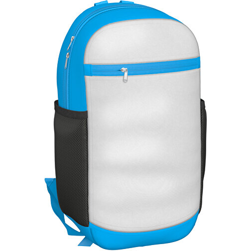 Rucksack Milan , weiß / hellblau, Sublimation-fabric 300g, 15,00cm x 40,00cm x 30,00cm (Länge x Höhe x Breite), Bild 1