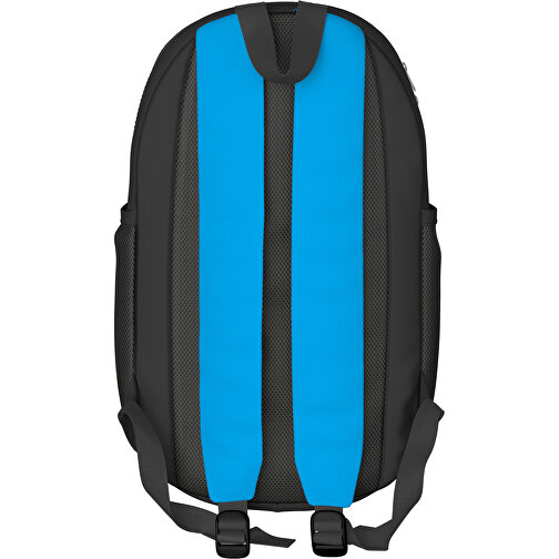 Rucksack Milan , hellblau / schwarz, Sublimation-fabric 300g, 15,00cm x 40,00cm x 30,00cm (Länge x Höhe x Breite), Bild 2