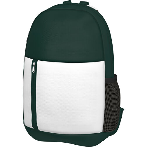 Rucksack Easy , weiss / dunkelgrün, Sublimation-fabric 300g, 15,00cm x 40,00cm x 30,00cm (Länge x Höhe x Breite), Bild 1