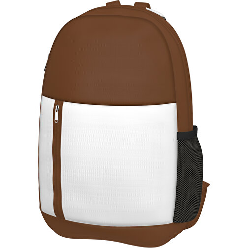 Rucksack Easy , weiß / nougatbraun, Sublimation-fabric 300g, 15,00cm x 40,00cm x 30,00cm (Länge x Höhe x Breite), Bild 1