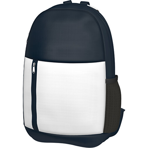 Rucksack Easy , weiss / heidelbeerblau, Sublimation-fabric 300g, 15,00cm x 40,00cm x 30,00cm (Länge x Höhe x Breite), Bild 1