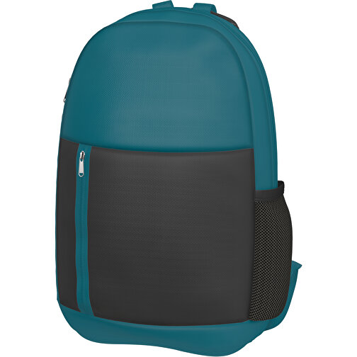 Rucksack Easy , schwarz / atlantikblau, Sublimation-fabric 300g, 15,00cm x 40,00cm x 30,00cm (Länge x Höhe x Breite), Bild 1