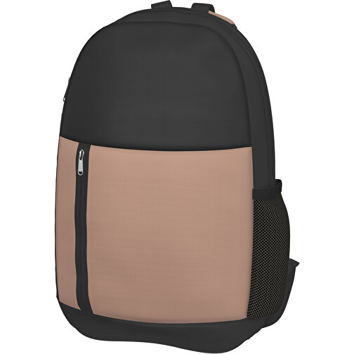 Rucksack Easy , mandelbraun / schwarz, Sublimation-fabric 300g, 15,00cm x 40,00cm x 30,00cm (Länge x Höhe x Breite), Bild 1