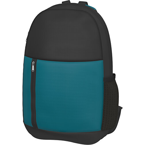 Rucksack Easy , atlantikblau / schwarz, Sublimation-fabric 300g, 15,00cm x 40,00cm x 30,00cm (Länge x Höhe x Breite), Bild 1