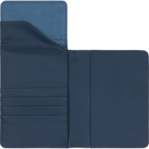 VINGA Baltimore RCS Recycelte Polyester-RFID-Reisepasshülle, Navy Blau , navy blau, PU - recycelt, 10,50cm x 1,80cm x 15,00cm (Länge x Höhe x Breite), Bild 3