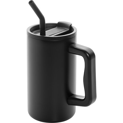 Cube Becher Aus RCS Recyceltem Stahl 800ml, Schwarz , schwarz, Rostfreier Stahl - recycelt,Polypropylen - recycelt, 18,00cm (Höhe), Bild 1