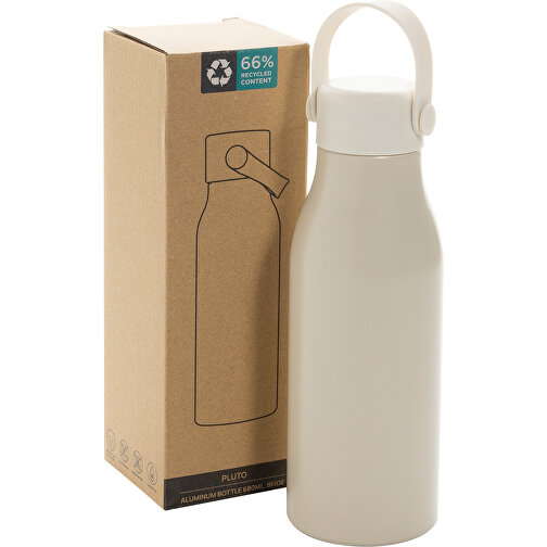 Pluto Flasche Aus RCS-zertifiziert Recyceltem Alu 680ml, Beige , beige, Aluminium - recycelt,PP, 21,30cm x 7,30cm x 7,30cm (Länge x Höhe x Breite), Bild 7