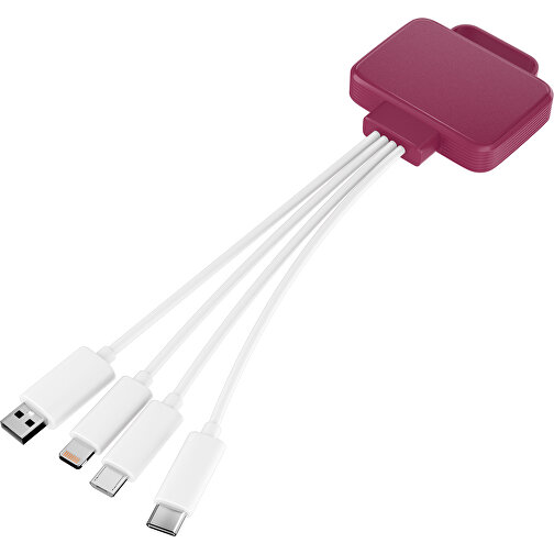 3-in-1 USB-Ladekabel MultiCharge , kirschrot / weiß, Kunststoff, 5,30cm x 1,20cm x 5,50cm (Länge x Höhe x Breite), Bild 1