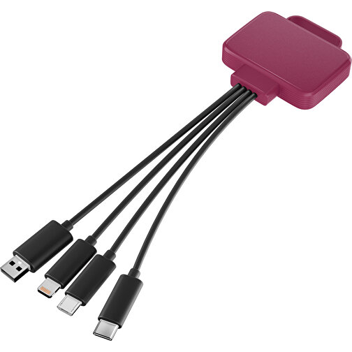 3-in-1 USB-Ladekabel MultiCharge , kirschrot / schwarz, Kunststoff, 5,30cm x 1,20cm x 5,50cm (Länge x Höhe x Breite), Bild 1