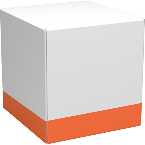 Taschentücher-Box 'Real Cube 100' , weiß / orange, Karton Simcote, GC2 300g/m2 0,55 micron, 11,50cm x 11,50cm x 11,50cm (Länge x Höhe x Breite), Bild 1