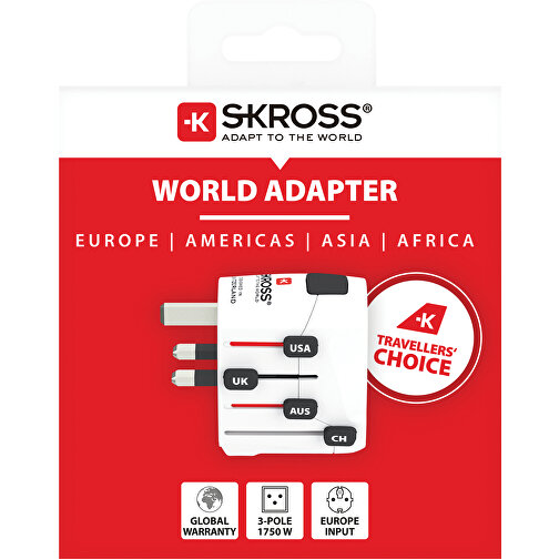 SKROSS Pro 3-Pole World Travel Adapter, Weiß , weiß, PC, 5,50cm x 6,00cm x 7,20cm (Länge x Höhe x Breite), Bild 6