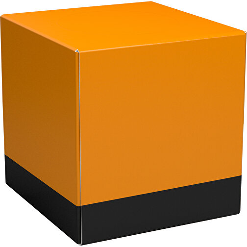 Taschentücher-Box 'Real Cube 100' , kürbisorange / schwarz, Karton Simcote, GC2 300g/m2 0,55 micron, 11,50cm x 11,50cm x 11,50cm (Länge x Höhe x Breite), Bild 1