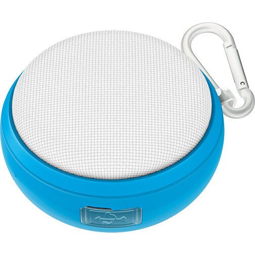 Wasserdichter Bluetooth Outdoor-Lautsprecher Splashtune , weiß / himmelblau, gummiertes Kunststoff, 10,00cm x 4,40cm x 9,50cm (Länge x Höhe x Breite), Bild 1