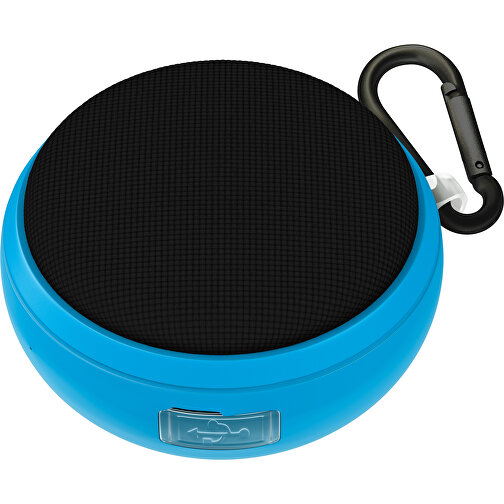 Wasserdichter Bluetooth Outdoor-Lautsprecher Splashtune , schwarz / himmelblau, gummiertes Kunststoff, 10,00cm x 4,40cm x 9,50cm (Länge x Höhe x Breite), Bild 1