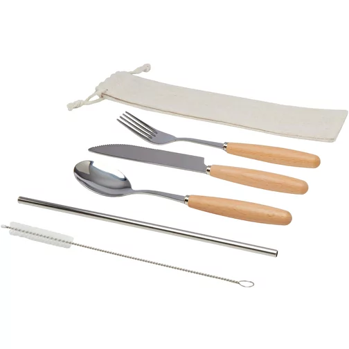 Root Set de 5 couverts en acier inoxydable et bois de hêtre, Image 1
