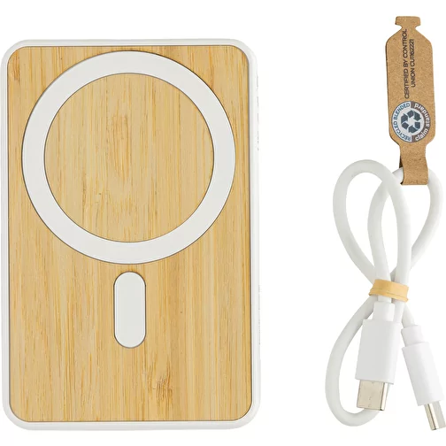 Banque d\'énergie magnétique en bambou Zen 5000mAh 5W en plastique RCS r, blanc, Image 1