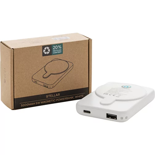 Stellar 5.000mAh 5W powerbank magnétique en RCS rec. ABS, blanc, Image 11