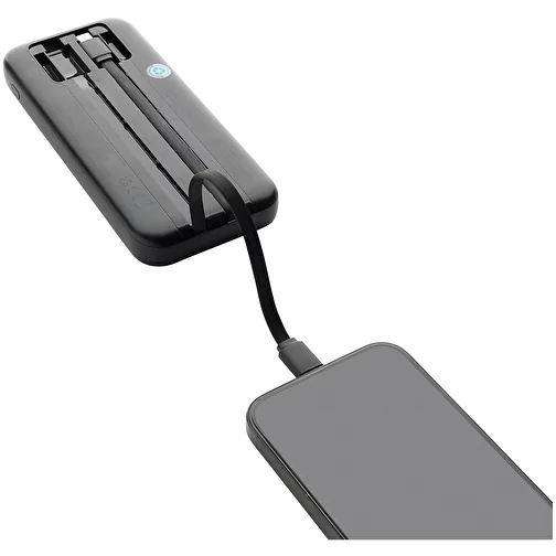 Turbopack 10000mAh Powerbank avec câbles intégrés en RCS rABS, noir, Image 5