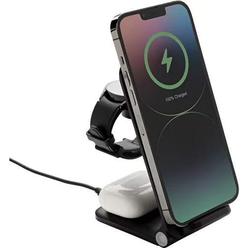 Chargeur Powerpal 3 en 1 15W en plastique recyclé RCS, noir, Image 3