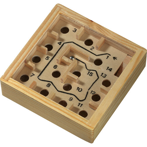 Holz-Labyrinth LOST , holz, Holz / Metall / Kunststoff, 9,00cm x 2,50cm x 9,00cm (Länge x Höhe x Breite), Bild 1