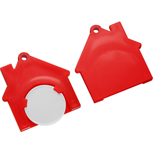 Chiphalter Mit 1€-Chip 'Haus' , weiß, rot, ABS, 4,40cm x 0,40cm x 4,10cm (Länge x Höhe x Breite), Bild 1