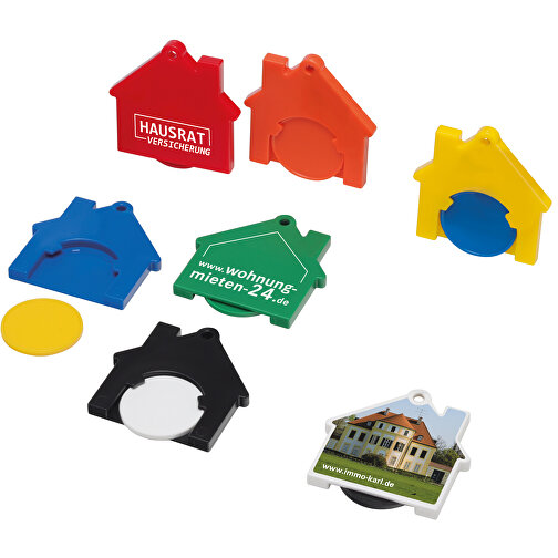 Chiphalter Mit 1€-Chip 'Haus' , weiss, rot, ABS, 4,40cm x 0,40cm x 4,10cm (Länge x Höhe x Breite), Bild 2