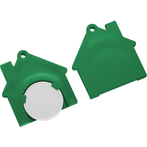 Chiphalter Mit 1€-Chip 'Haus' , weiß, grün, ABS, 4,40cm x 0,40cm x 4,10cm (Länge x Höhe x Breite), Bild 1