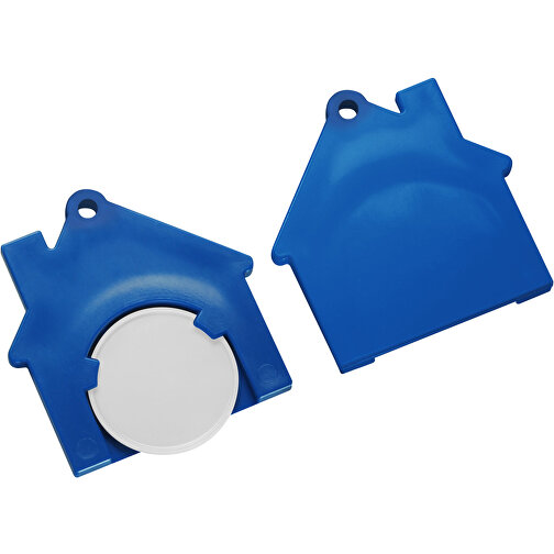 Chiphalter Mit 1€-Chip 'Haus' , weiss, blau, ABS, 4,40cm x 0,40cm x 4,10cm (Länge x Höhe x Breite), Bild 1