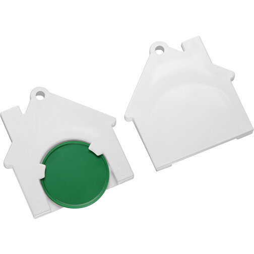 Chiphalter Mit 1€-Chip 'Haus' , grün, weiß, ABS, 4,40cm x 0,40cm x 4,10cm (Länge x Höhe x Breite), Bild 1