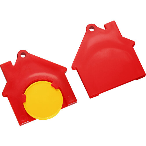 Chiphalter Mit 1€-Chip 'Haus' , gelb, rot, ABS, 4,40cm x 0,40cm x 4,10cm (Länge x Höhe x Breite), Bild 1
