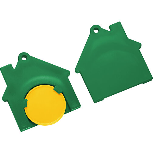 Chiphalter Mit 1€-Chip 'Haus' , gelb, grün, ABS, 4,40cm x 0,40cm x 4,10cm (Länge x Höhe x Breite), Bild 1
